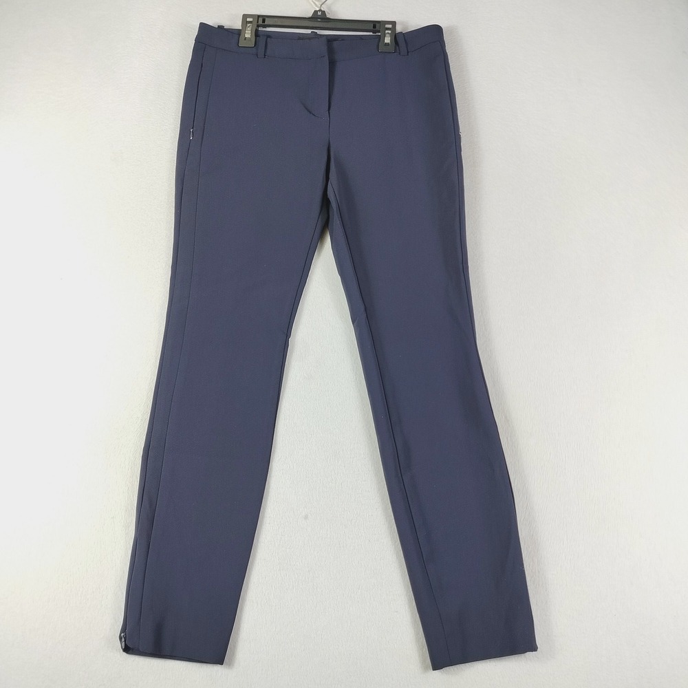 Massimo Dutti Pants Womens 38 Navy Blue Slim Fit Stretch Zip Hem Office Modern